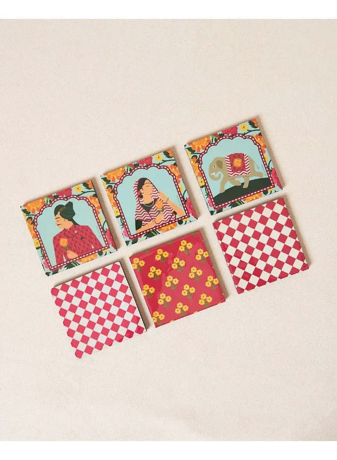 Chumbak Rajmahal Wooden Coasters - Set of 6, 4"| Palace Memoirs