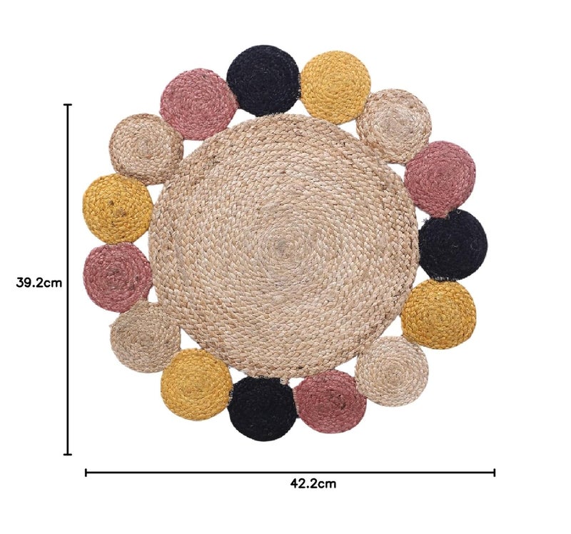 Kuber Industries Hand Woven Carpet Rugs|Natural Solid Braided Jute Door mat|Multicolor Circle Border for Bedroom,Living Room,Dining Room,Yoga,74x74 cm,(Brown) - Image 2