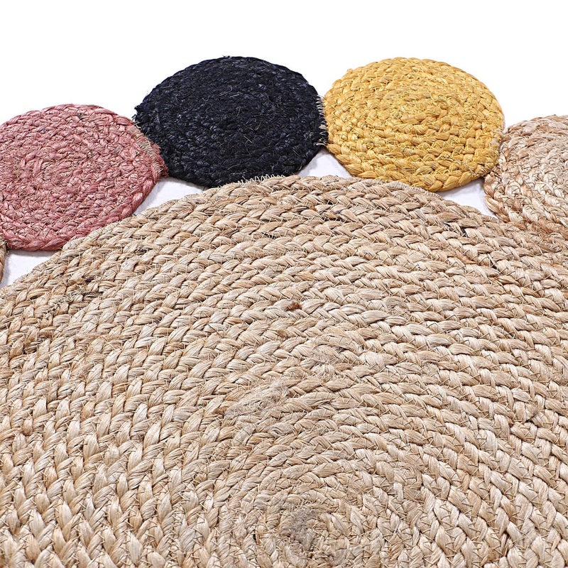 Kuber Industries Hand Woven Carpet Rugs|Natural Solid Braided Jute Door mat|Multicolor Circle Border for Bedroom,Living Room,Dining Room,Yoga,74x74 cm,(Brown) - Image 3