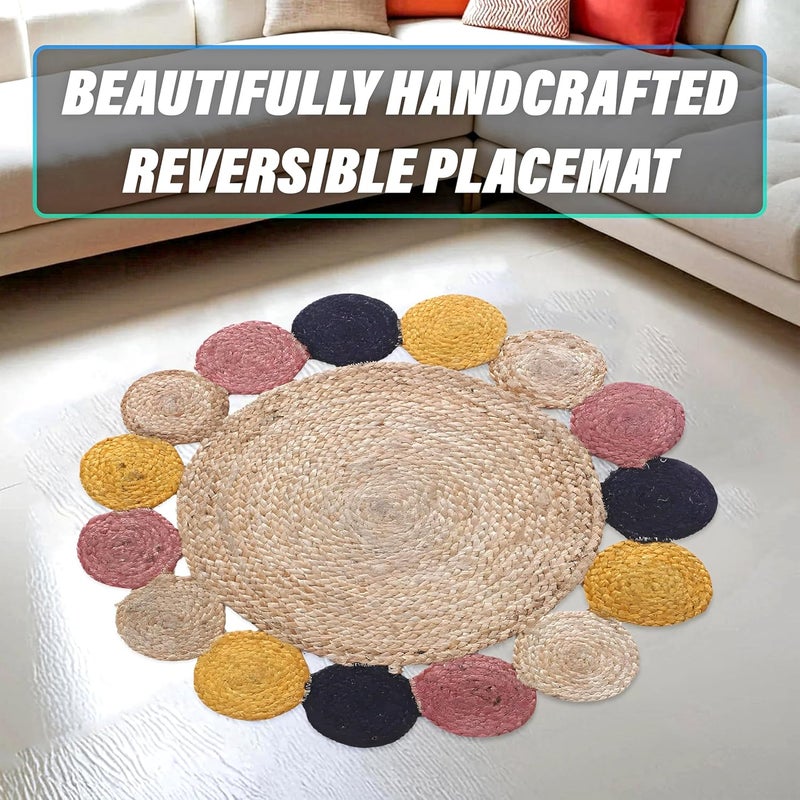 Kuber Industries Hand Woven Carpet Rugs|Natural Solid Braided Jute Door mat|Multicolor Circle Border for Bedroom,Living Room,Dining Room,Yoga,74x74 cm,(Brown) - Image 5