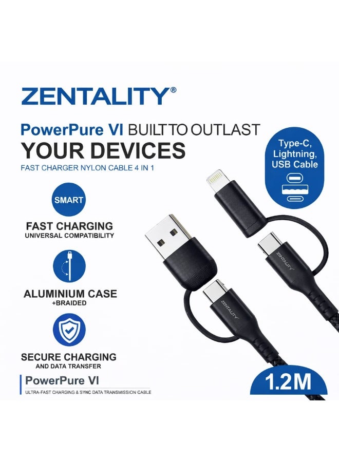 Zentality 4-in-1 Fast Charging Cable Type-C Lightning USB 1.2M - Image 3