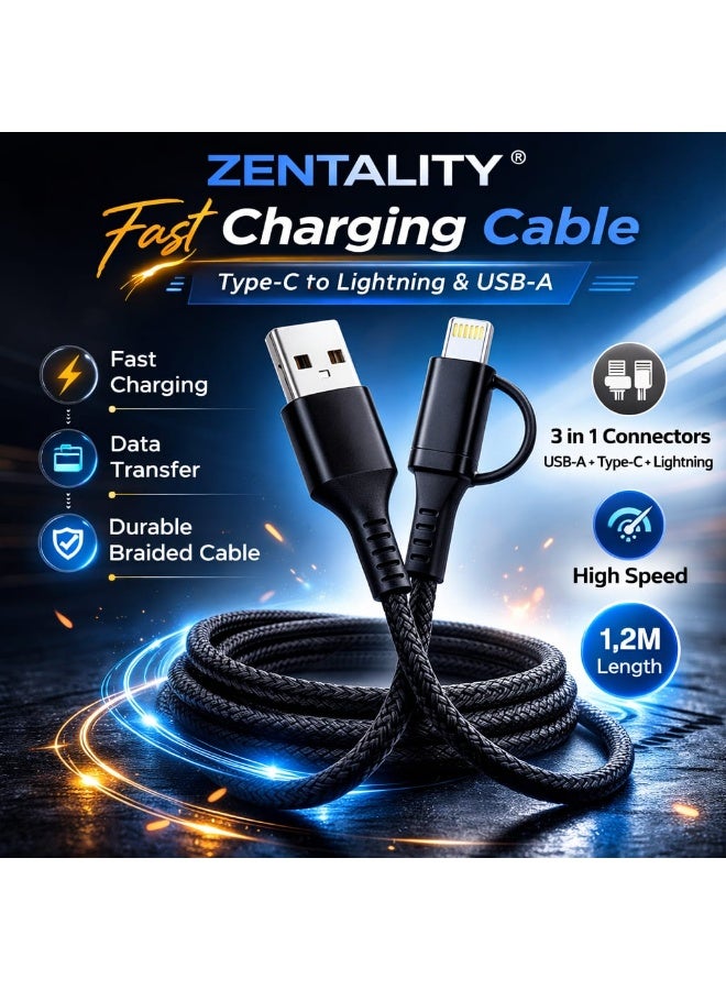 Zentality 4-in-1 Fast Charging Cable Type-C Lightning USB 1.2M - Image 2