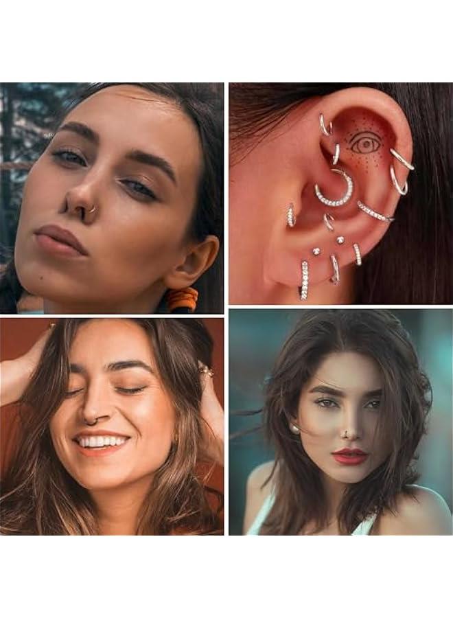 Jstyle 5 قطع a Set 316L الفولاذ المقاوم للصدأ الحاجز ثقب الأنف هوب كليكر حلقة هيبوالرجينيك 16G 18G 20G, معدن, بدون أحجار كريمة - Image 5