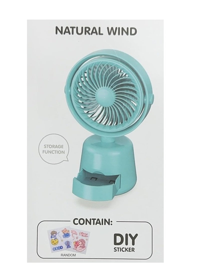 ECVV Portable Mini Table Fan with Storage function and Random DIY Stickter, 2 Speed Mode, Desktop Fan Electric Fan Air Cooler Portable Fan for Home Student Dormitory and Office Fan, | Random Color | - Image 3