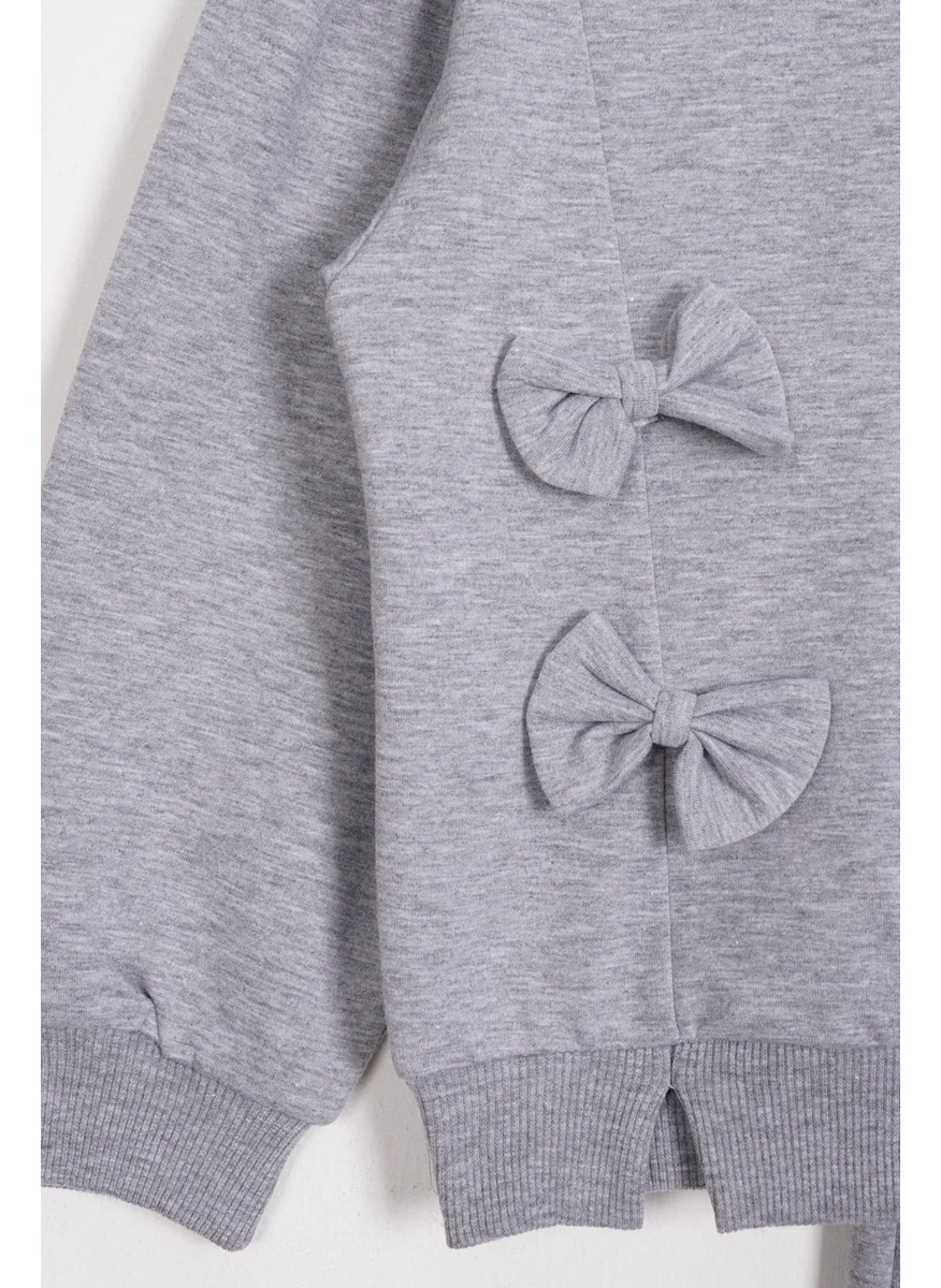 زيبكيدز Grey Melange Color Girl Tracksuit with Bow Front
