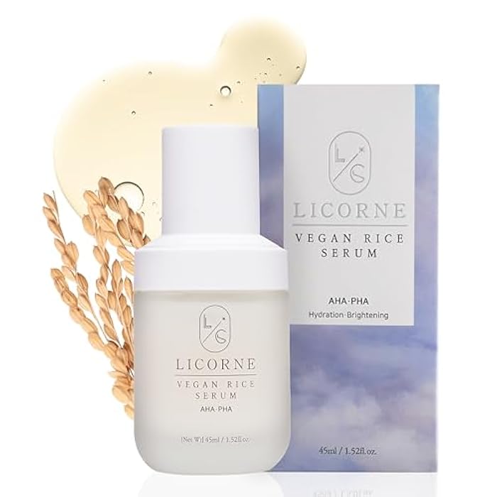 LICORNE Korean Vegan Rice Bran Serum 1.52oz - Hydrating Face Moisturizer with AHA/PHA, Sunflower Oil - Lightweight Daily Formula K-Beauty - Image 1