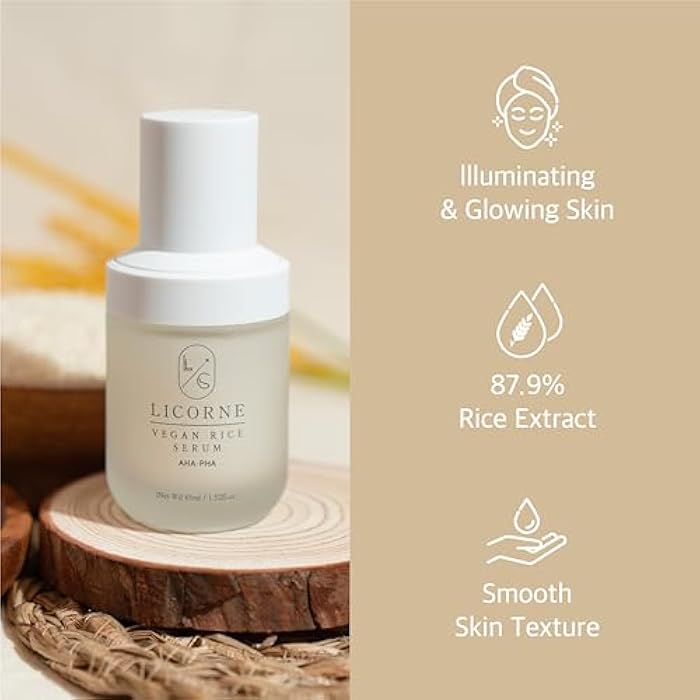 LICORNE Korean Vegan Rice Bran Serum 1.52oz - Hydrating Face Moisturizer with AHA/PHA, Sunflower Oil - Lightweight Daily Formula K-Beauty - Image 2