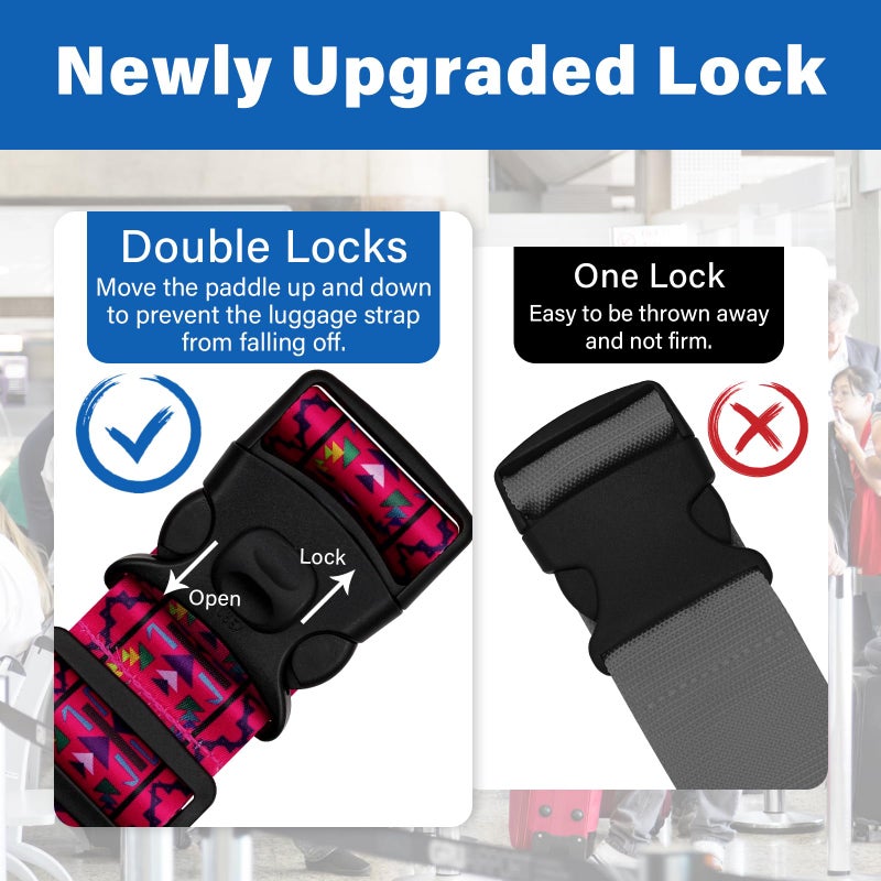 ZHOMA 2 Pack Luggage Straps for Suitcases, Adjustable Travel Belt with Double Lock and Quick Release Buckle, Heavy Duty Nylon Bag Packing Strap, Bright Identifiers Business Travel Accessories-Pink Totem - Image 2