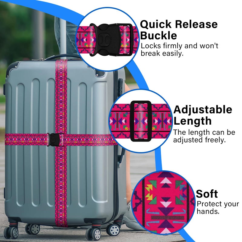 ZHOMA 2 Pack Luggage Straps for Suitcases, Adjustable Travel Belt with Double Lock and Quick Release Buckle, Heavy Duty Nylon Bag Packing Strap, Bright Identifiers Business Travel Accessories-Pink Totem - Image 4