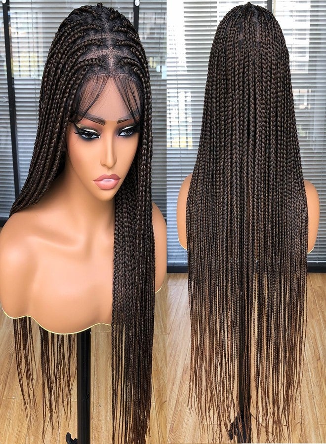 Annivia 36" Full Double Lace Front Box Braided Wigs for Black Women Knotless Braids Lace Frontal Wig Synthetic Hand Braided Wigs Pre Plucked with Baby Hair Square Box Braid Hair （Ombre Blonde） - Image 1