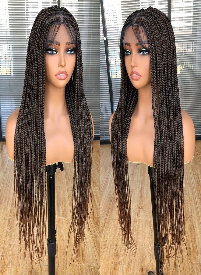 Annivia 36" Full Double Lace Front Box Braided Wigs for Black Women Knotless Braids Lace Frontal Wig Synthetic Hand Braided Wigs Pre Plucked with Baby Hair Square Box Braid Hair （Ombre Blonde） - Image 4