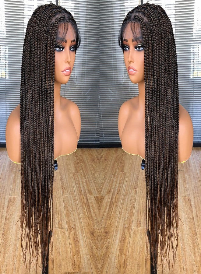 Annivia 36" Full Double Lace Front Box Braided Wigs for Black Women Knotless Braids Lace Frontal Wig Synthetic Hand Braided Wigs Pre Plucked with Baby Hair Square Box Braid Hair （Ombre Blonde） - Image 2