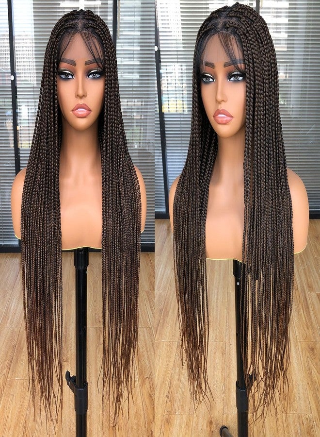 Annivia 36" Full Double Lace Front Box Braided Wigs for Black Women Knotless Braids Lace Frontal Wig Synthetic Hand Braided Wigs Pre Plucked with Baby Hair Square Box Braid Hair （Ombre Blonde） - Image 3