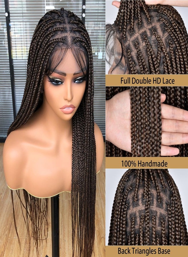 Annivia 36" Full Double Lace Front Box Braided Wigs for Black Women Knotless Braids Lace Frontal Wig Synthetic Hand Braided Wigs Pre Plucked with Baby Hair Square Box Braid Hair （Ombre Blonde） - Image 5
