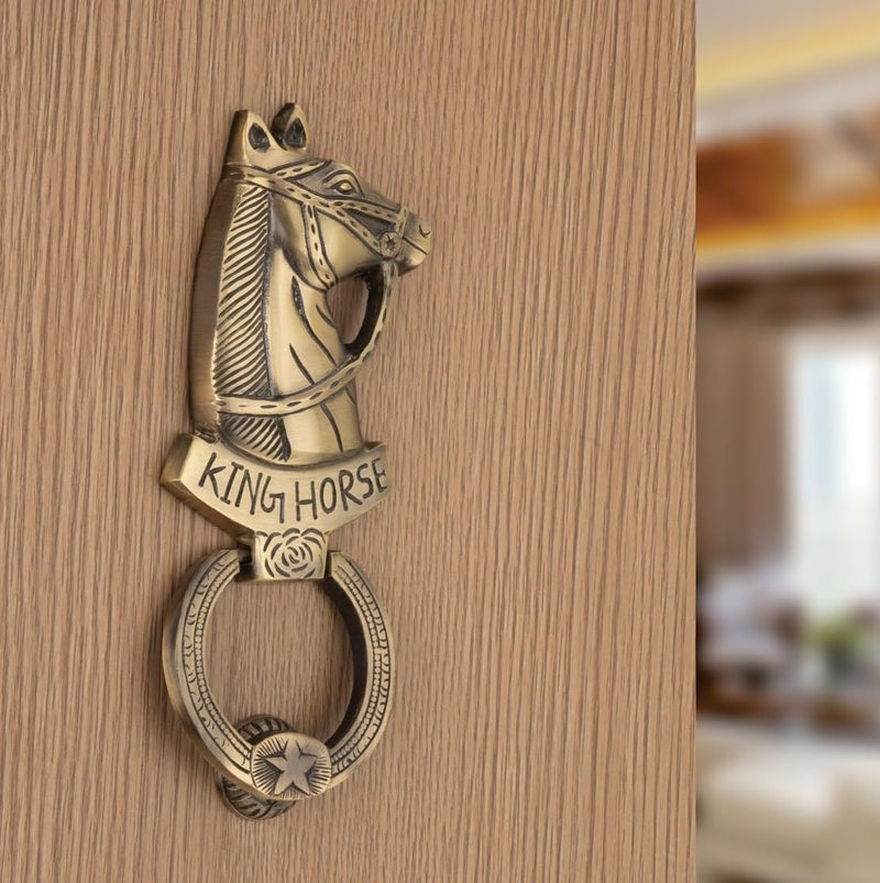 COMPASS Horse Design Brass Home Decor | Door Decor | Door Knocker with Antique Finish | 8.5" | Pack of 1 - Image 4