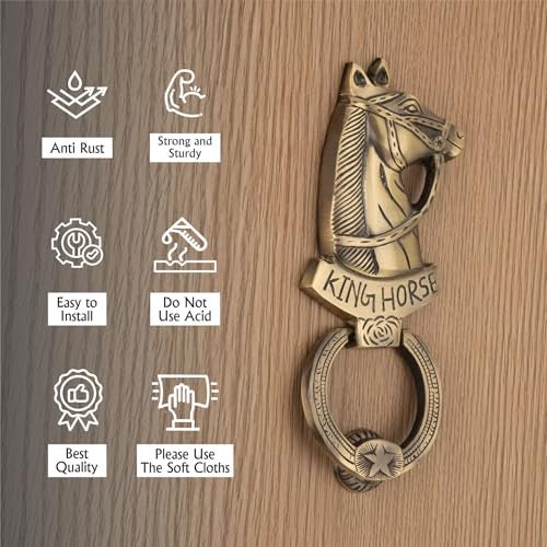 COMPASS Horse Design Brass Home Decor | Door Decor | Door Knocker with Antique Finish | 8.5" | Pack of 1 - Image 3