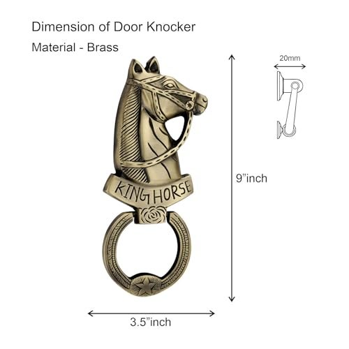 COMPASS Horse Design Brass Home Decor | Door Decor | Door Knocker with Antique Finish | 8.5" | Pack of 1 - Image 2