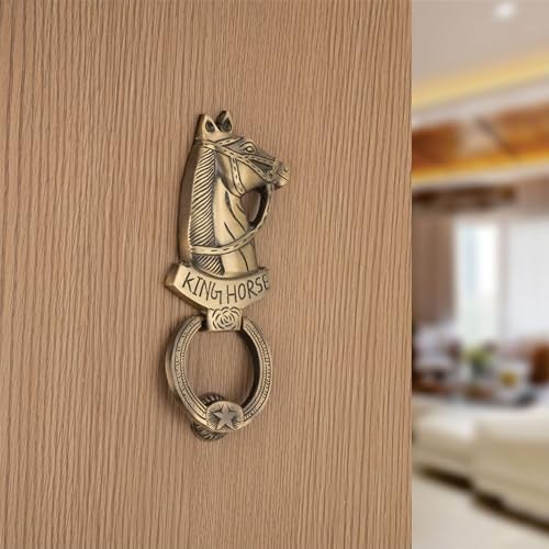 COMPASS Horse Design Brass Home Decor | Door Decor | Door Knocker with Antique Finish | 8.5" | Pack of 1 - Image 1