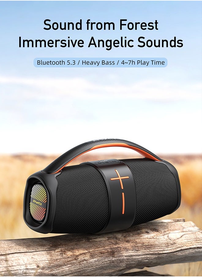 Awei Portable Bluetooth Speaker, 360 Degree Stereo Surround Sound, IPX5 Waterproof, TWS Tandem Support, 10W Dual Speakers, 3600mAh Long Battery Life - Great for Outdoor Parties, Camping, Beaches, and Home Use - High Performance Sound System, High Value and Good Sound Quality  - Image 4
