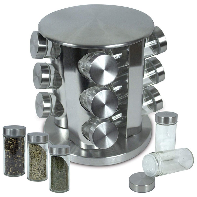 olpad Stainless Steel Round or Square Revolving Space Saving Kitchen Storage Organizer for Seasoning Dried Herbs 12 Spice Jars - Image 1