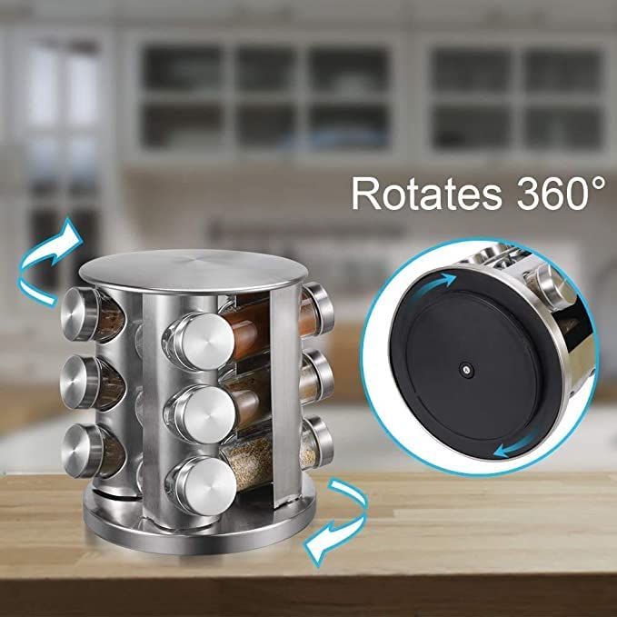 olpad Stainless Steel Round or Square Revolving Space Saving Kitchen Storage Organizer for Seasoning Dried Herbs 12 Spice Jars - Image 5