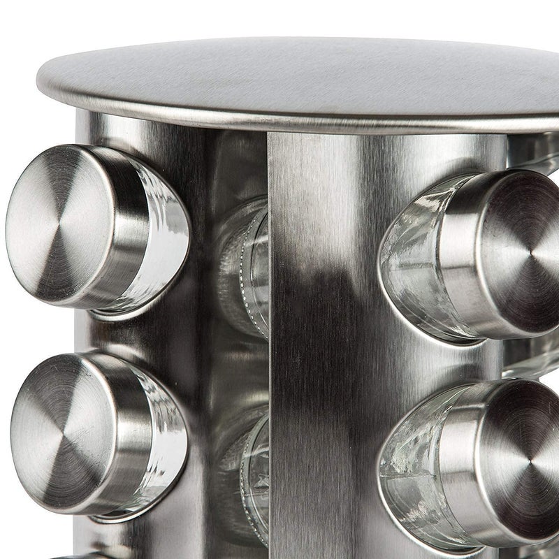 olpad Stainless Steel Round or Square Revolving Space Saving Kitchen Storage Organizer for Seasoning Dried Herbs 12 Spice Jars - Image 4