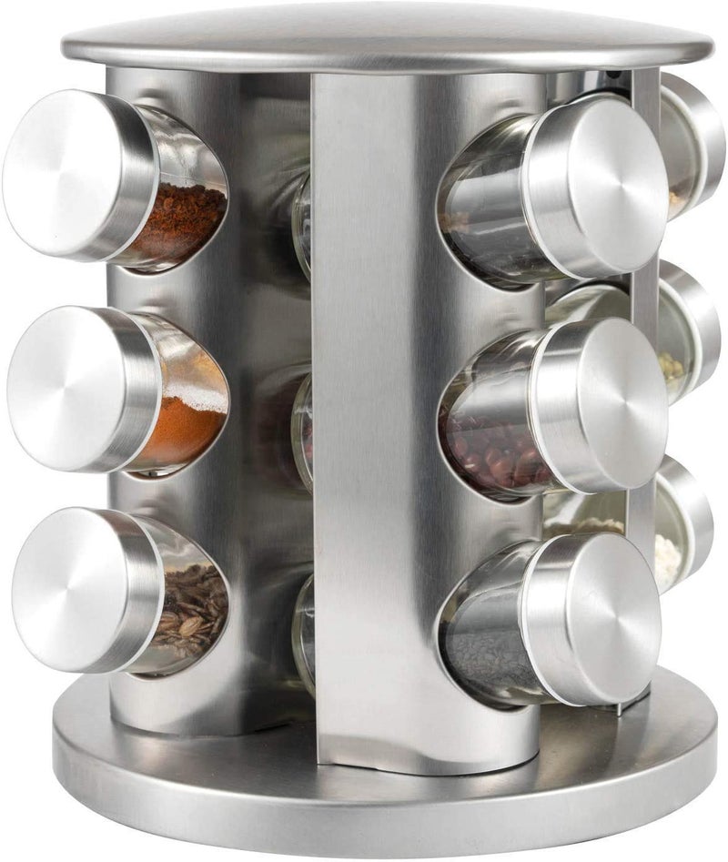 olpad Stainless Steel Round or Square Revolving Space Saving Kitchen Storage Organizer for Seasoning Dried Herbs 12 Spice Jars - Image 2