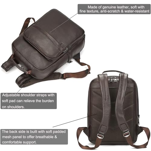 LUUFAN Genuine Leather Backpack for Men 15.6 Inch Laptop Daypack Rucksack Shoulder Bag for Business Travel Outdoor, Brown - Image 4