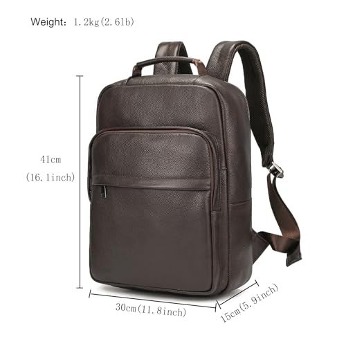 LUUFAN Genuine Leather Backpack for Men 15.6 Inch Laptop Daypack Rucksack Shoulder Bag for Business Travel Outdoor, Brown - Image 2