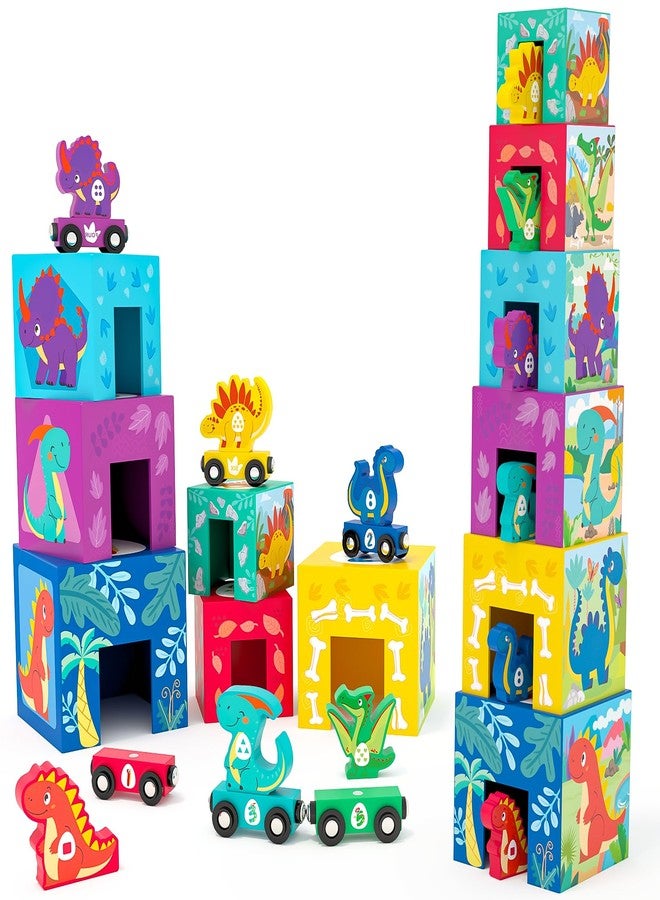 Toyssa Wooden Dinosaur Sorting and Stacking Toys for Toddler 1-3, Number Blocks Nesting Boxes with Magnetic Animals Train Set, Preschool Learning Montessori Toys for 1 2 3 Year Old Boys Girls Gift - Image 1
