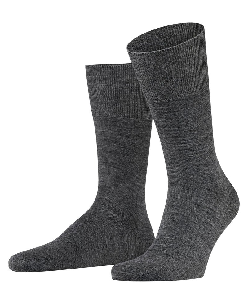 FALKE Men's Airport Socks, Light, Merino Wool Cotton, Crew Length, Classic Formal Socks, Trendy Work Clothing, Grey (Dark Grey 3070), 12.5-13.5, 1 Pair