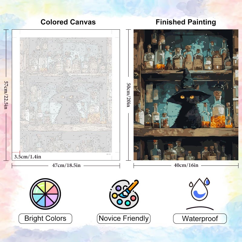 Yezavesu Black Cat Paint by Numbers Kit for Adults Beginner, Magic Adult Paint by Number Kits on Canvas Without Frame, DIY Acrylic Cat Painting by Numbers for Home Wall Decor Gift 16x20 Inch - Image 3