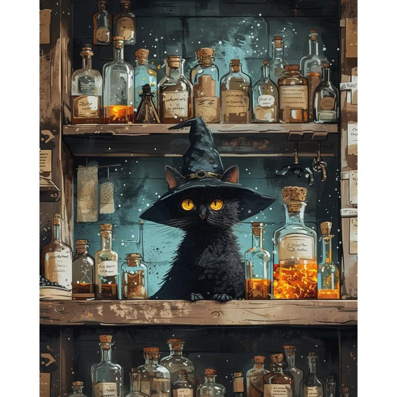 Yezavesu Black Cat Paint by Numbers Kit for Adults Beginner, Magic Adult Paint by Number Kits on Canvas Without Frame, DIY Acrylic Cat Painting by Numbers for Home Wall Decor Gift 16x20 Inch - Image 1