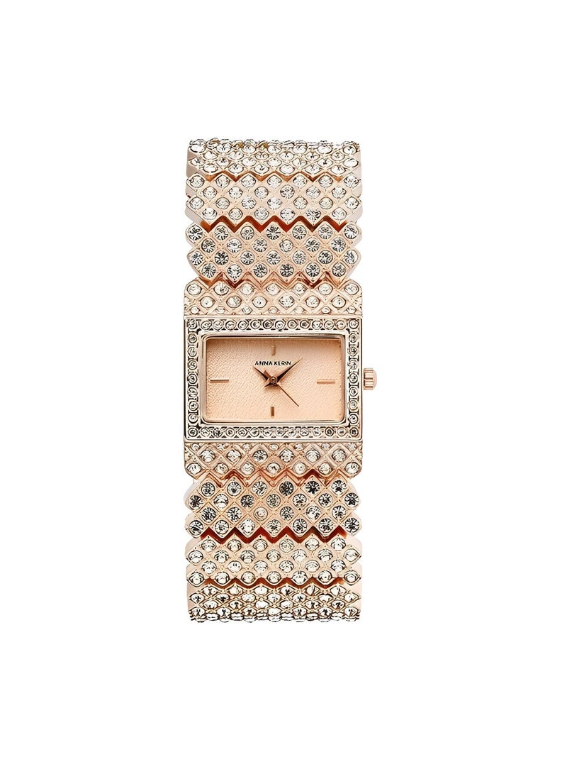 REOCLE Women's Quartz Watches with Square Dial & Diamond Plated Cuban Link Strape Iced Out Watch Fashion Bracelet Wrist Watch  - Image 5