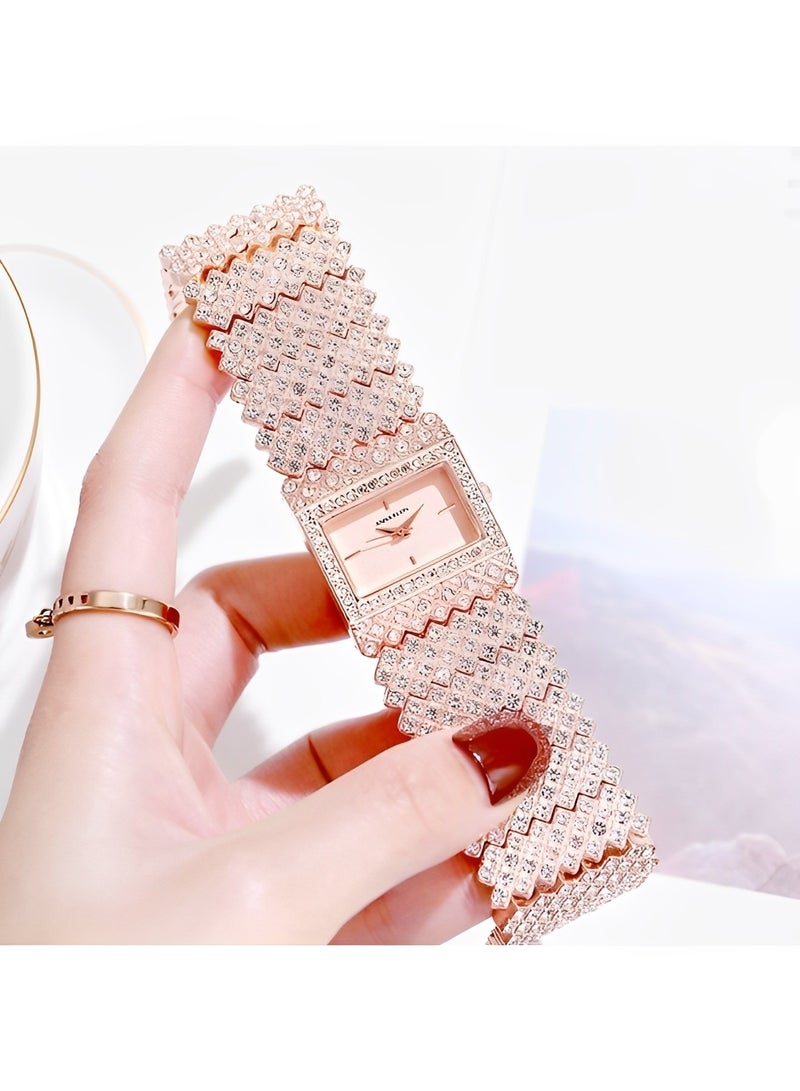 REOCLE Women's Quartz Watches with Square Dial & Diamond Plated Cuban Link Strape Iced Out Watch Fashion Bracelet Wrist Watch  - Image 4