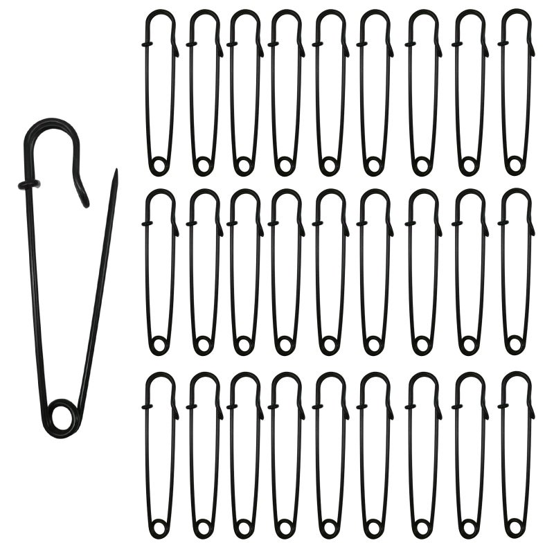 Urmspst Safety Pins Upgraded 2 Large Safety Pins 50 PCS for Clothes Leather Canvas Blankets Crafts Skirts Kilts Large Safety Pin Heavy Duty Safety Pins Black
