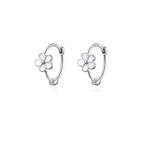 Reffeer أقراط هووب زهور من الفضة الإسترلينية 925 من ريفير للنساء والفتيات المراهقات (A-Silver) - Image 1