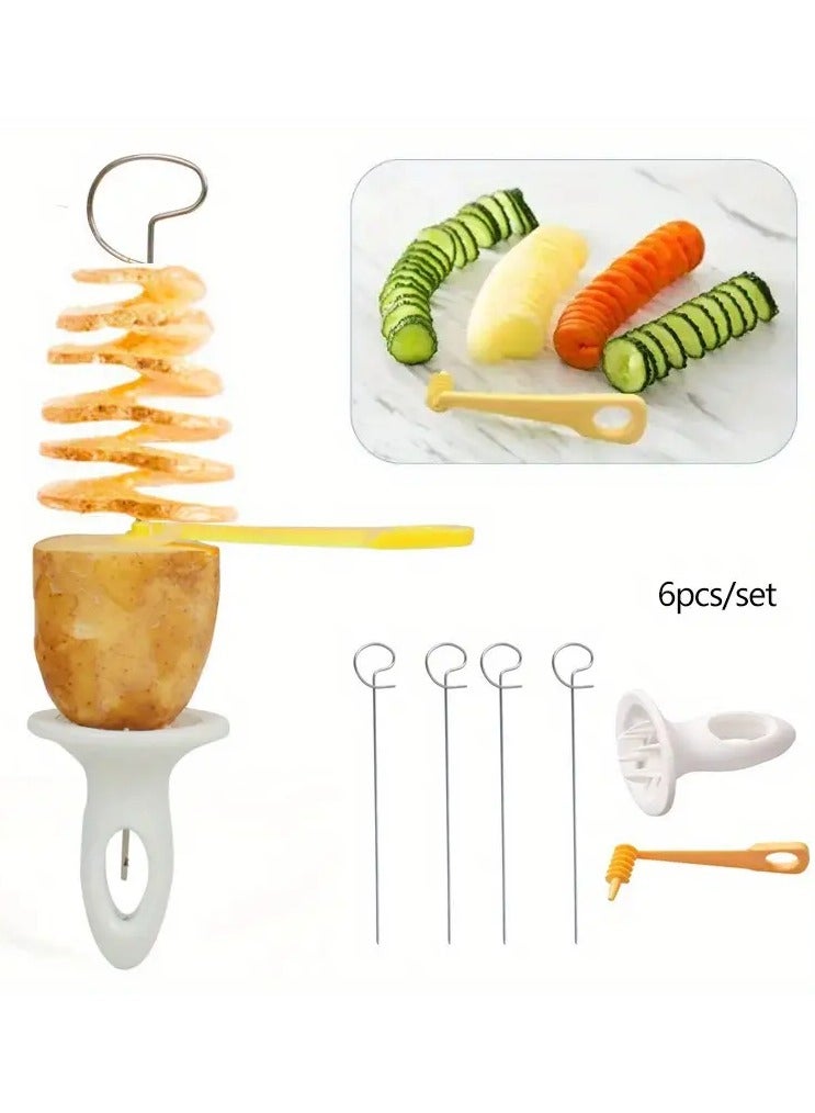 جلوسكي 6 قطعة مجموعة متعددة الوظائف شريحة بطاطا دوامة، الفولاذ المقاوم للصدأ دليل تورنادو تويستر قطع الخضروات للشواء، التخييم أدوات المطبخ، لا فلينت أو المغنيسيوم عصا متضمنة - Image 4