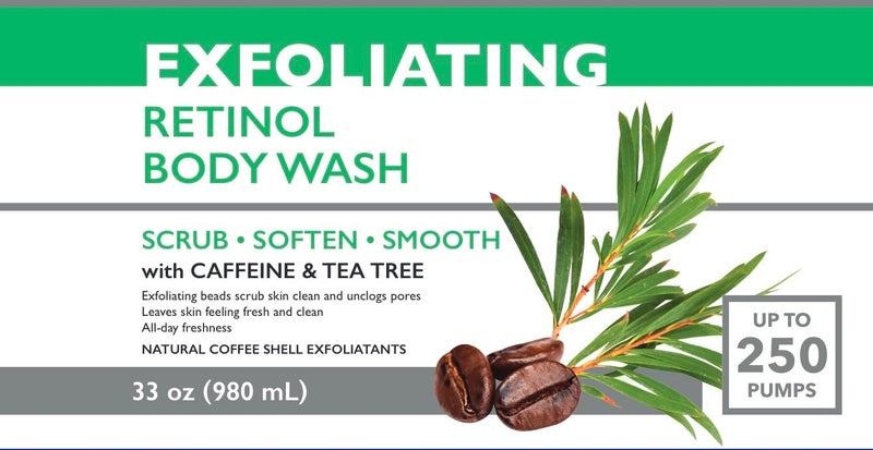 Spascriptions Exfoliating Retinol Shower Scrub with Caffeine Tea Tree 33 fl oz Refreshing Body Scrub Exfoliates and Brightens Skin Nourishing Body Care for Women and Men Cruelty Free - Image 2