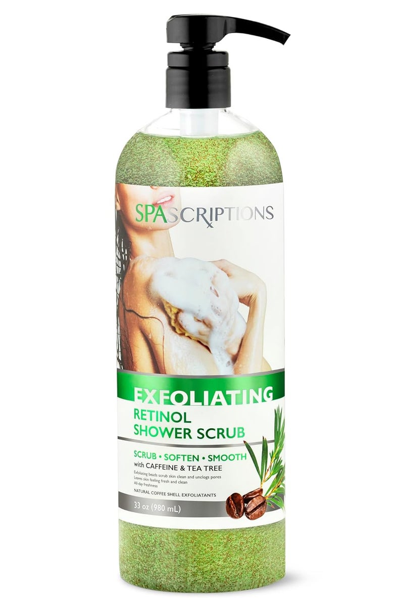 Spascriptions Exfoliating Retinol Shower Scrub with Caffeine Tea Tree 33 fl oz Refreshing Body Scrub Exfoliates and Brightens Skin Nourishing Body Care for Women and Men Cruelty Free - Image 1