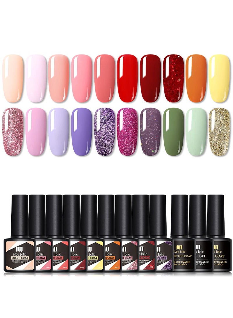 Nee Jolie 23Pcs Gel Nail Polish Set with 20 Colors Gel Nail and Base Gel Top Coat Matte Top Coat for Nail Art Salon for Women - Image 1