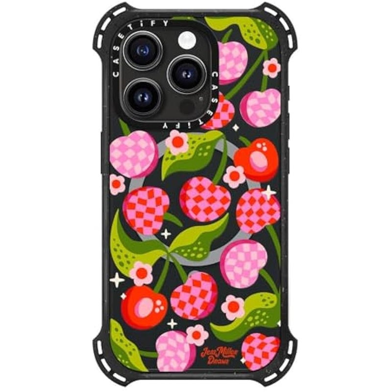 Casetify Bounce iPhone 15 Pro Case 【6X Military Grade Drop Tested / 21.3ft Drop Protection/Compatible with Magsafe】 - Checkered Cherries - Triple Black - Image 4
