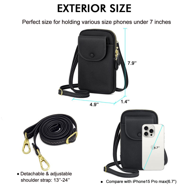 Peacocktion Black Small Crossbody Bags for Women, Cell Phone Bag Wallet Purses with Card Slots Adjustable Strap - Image 4