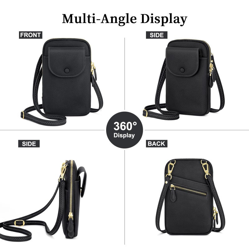 Peacocktion Black Small Crossbody Bags for Women, Cell Phone Bag Wallet Purses with Card Slots Adjustable Strap - Image 5