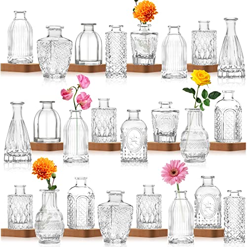 INFTYLE Vintage Flower Vase Set of 24 Clear Glass Bud Vases for Decor Wedding Party