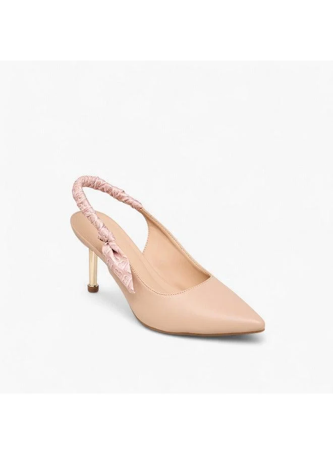 Women Ruched Detail Slingback Shoes with Stiletto Heels