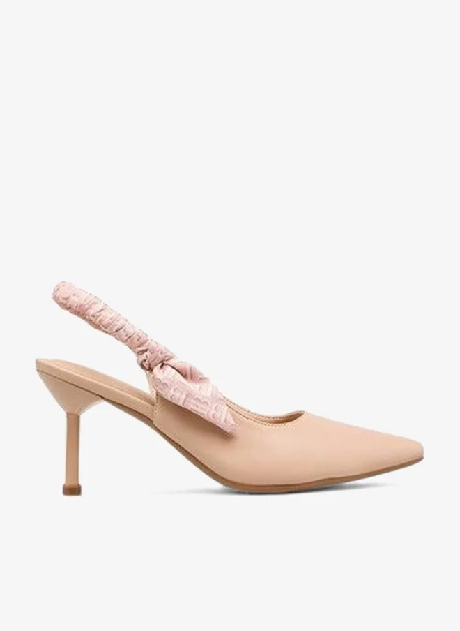 Women Ruched Detail Slingback Shoes with Stiletto Heels