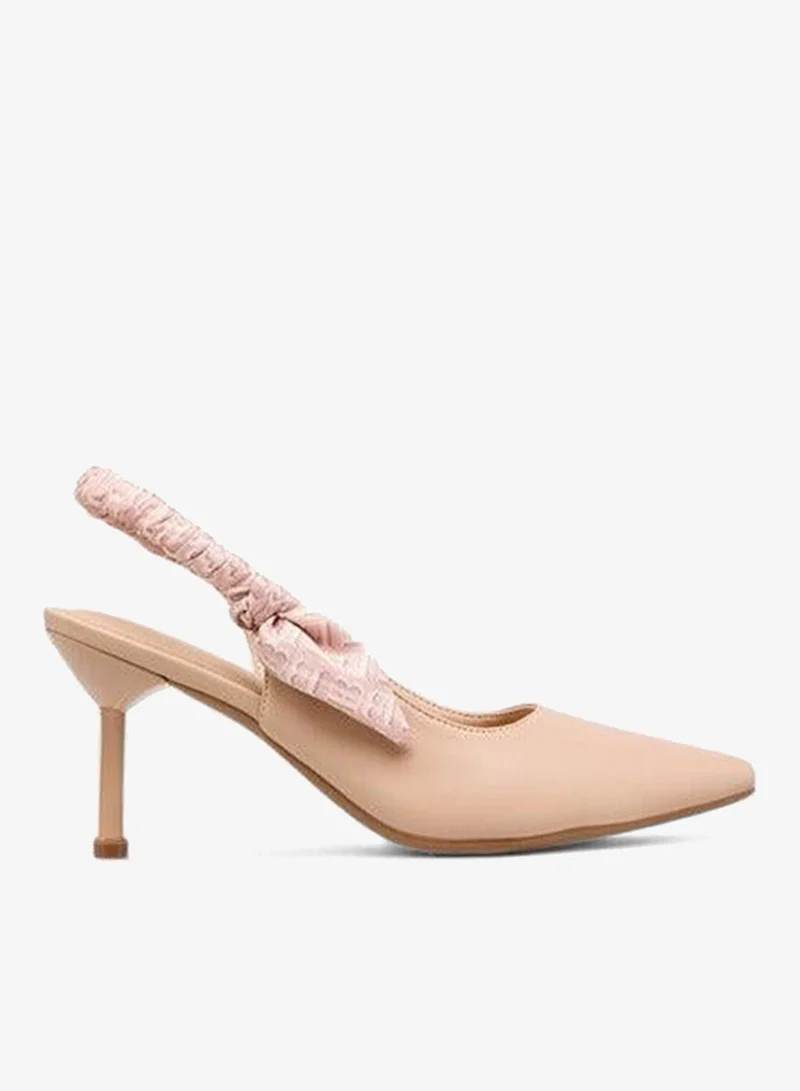 Flora Bella By Shoexpress BEIGE Women Ruched Detail Slingback Shoes with Stiletto Heels for Women | Best Price UAE