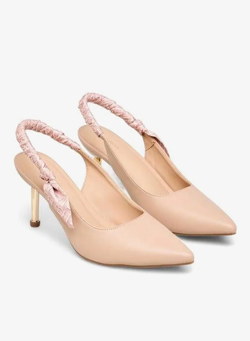 Flora Bella By Shoexpress BEIGE Women Ruched Detail Slingback Shoes with Stiletto Heels for Women | Best Price UAE