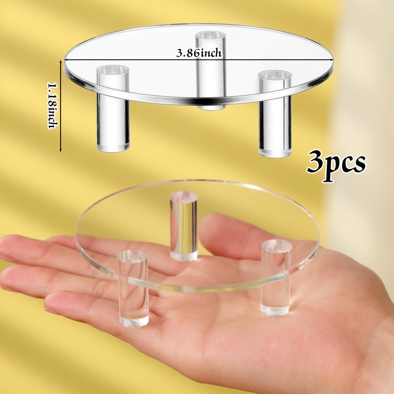 Memorywuu 3 Pcs 3.86 Inch Round Acrylic Risers Display Stands Small Clear Round Acrylic Display Riser for Cake Food Jewelry Figurines Collectibles Table Decor Organizer - Image 2